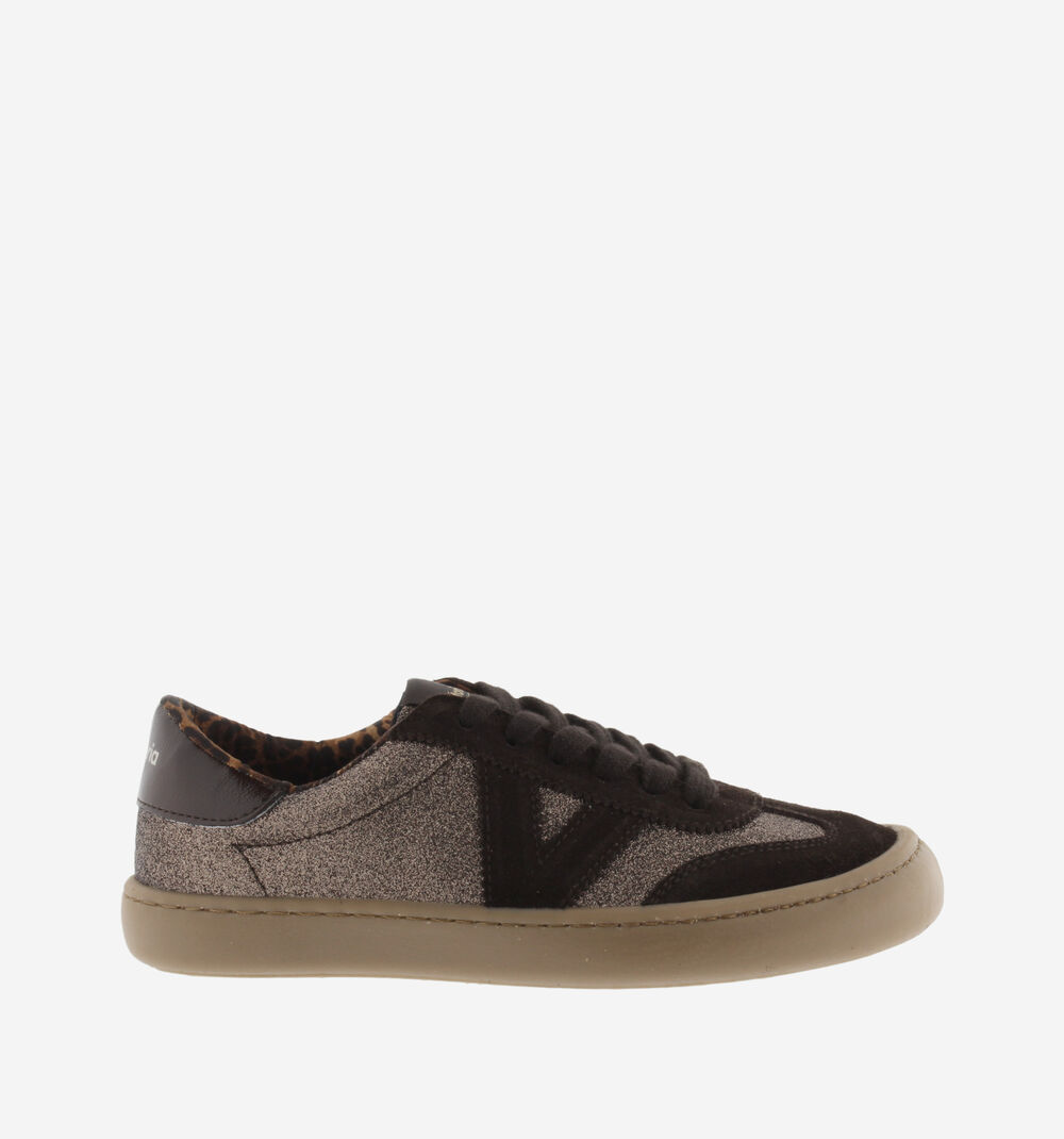 Zapatilla Olmo Barefoot Glitter y Serraje Marrón - Victoria