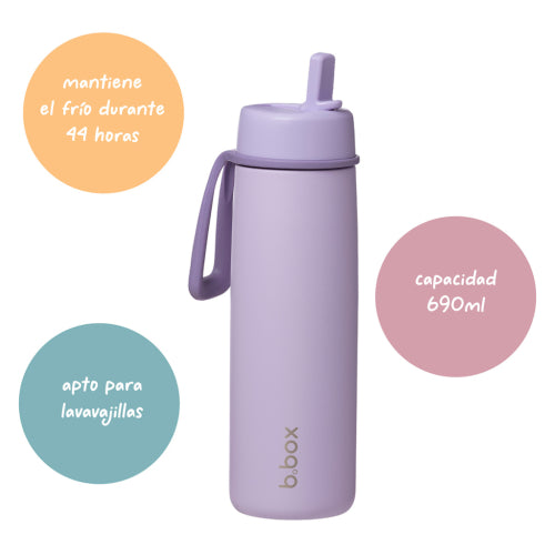 Botella térmica con boquilla plegable y asa 690ml Lilac Love- B.box